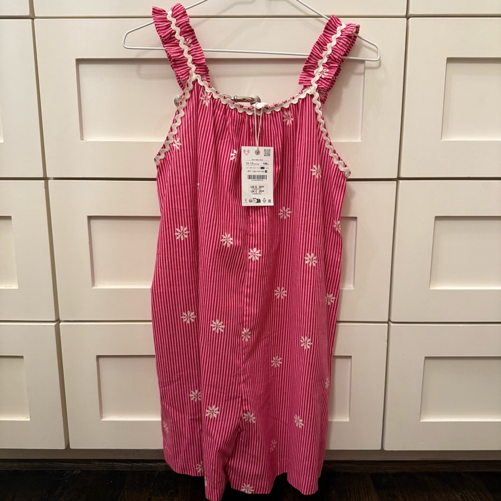 NWT! Zara Pink Striped Sleeveless Sundress Romper Playsuit Floral Embroidery
